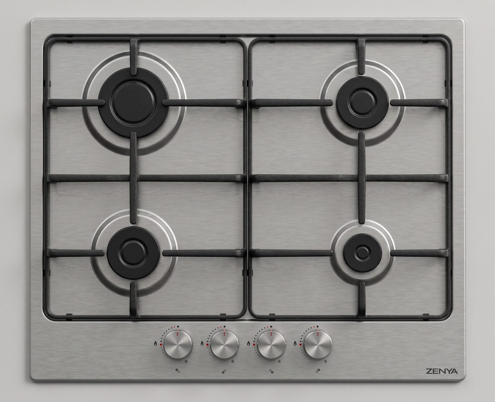 Plaque de cuisson 4 feux à gaz Zenya en inox de 60 cm