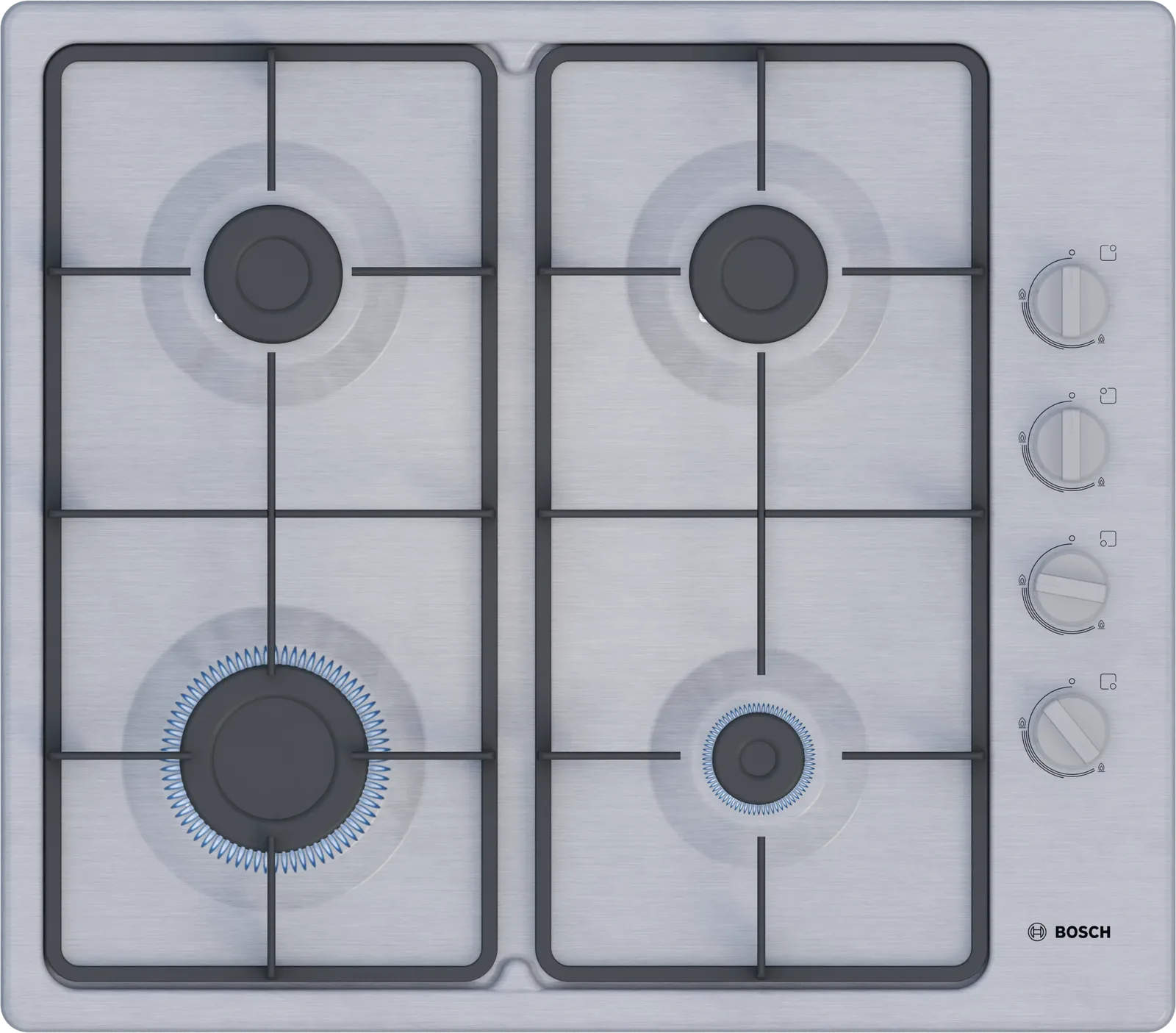 Table de cuisson gaz 60 cm inox 4 feux (allumage intégré)